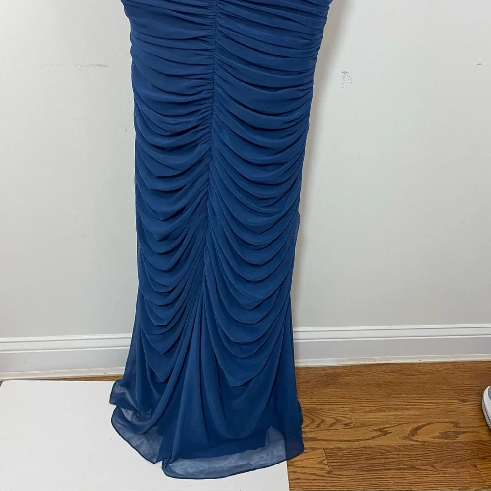 Jovani Ruched Evening gown Dress Embroidered Rhinestons size 00 pageant Blue - Picture 8 of 13
